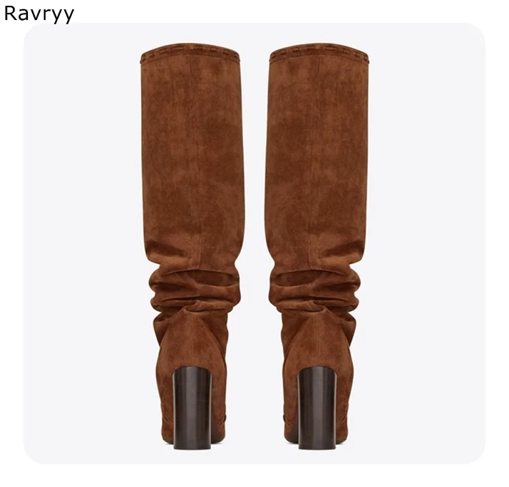 2018 New Brown Woman Long Boots Suede Lather Nice Tassel Decor High Heel Concise Boots Autumn Winter Fashion Female Party Shoes