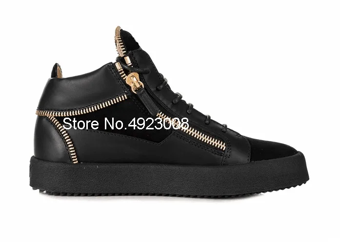 Black Mens Sneakers Shoes Lace Up Men Trainers Shoes Gold Zipper Sports Shoes For Male Breathable Casual Shoes Waterproof Flats