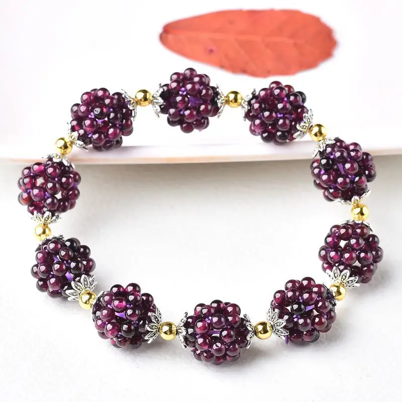 High Quality Natural Garnet Round Beaded Bracelets Strand Elegant Bracelets Bangles Fashion Jewelry Gift for Women Girls