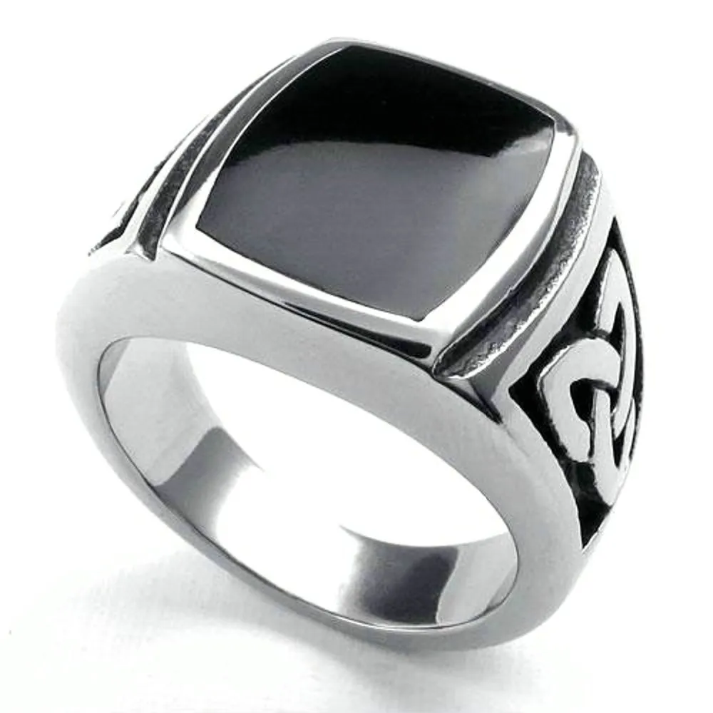 Fashion New Jewelry Stainless Steel Ring Knot Signet Jewelry Heavy Wide Ring Black Silver color Ring Size 7 -15