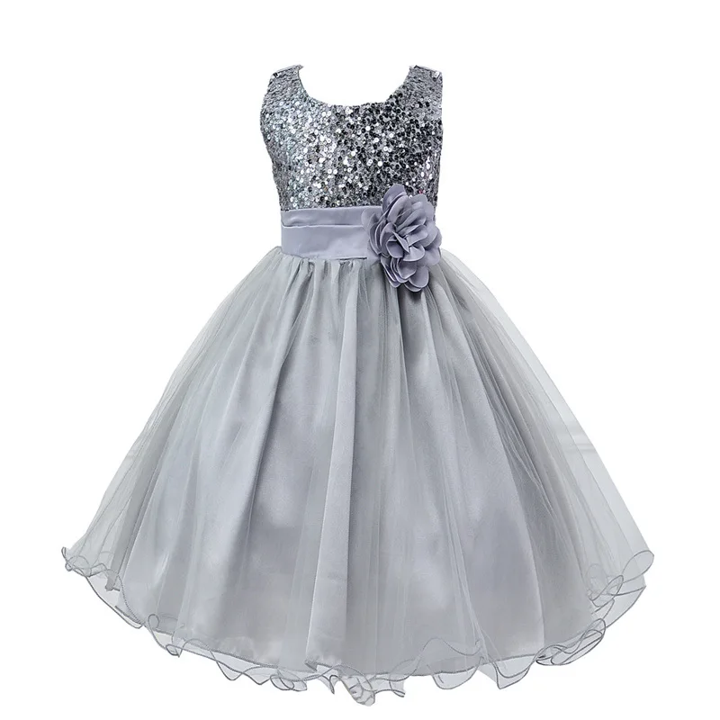 Hot Penjualan Bayi perempuan Bunga sequin Dress Partai Princess Dress Anak anak pakaian 9 warna 3-14yrs Bunga Gadis Gaun