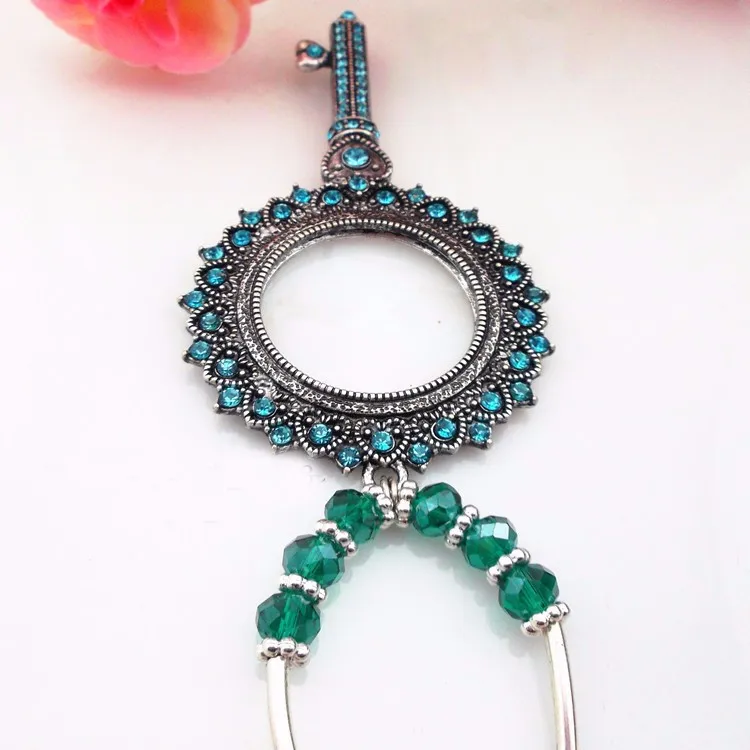 Vintage Brand Quality Green Gem Stone Lucky Key Silver Chian Monocle DIY Sewing Needlework