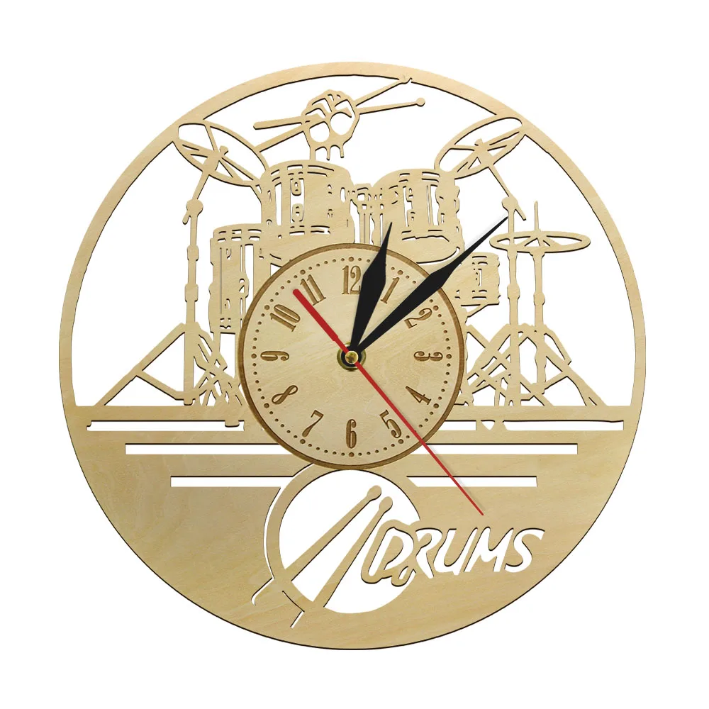 Unique Musical Non-ticking Wood Clock Suzuki Drummer Single Guy Studio Art Decor Teachers Appreciation Percussion Musician Gifts