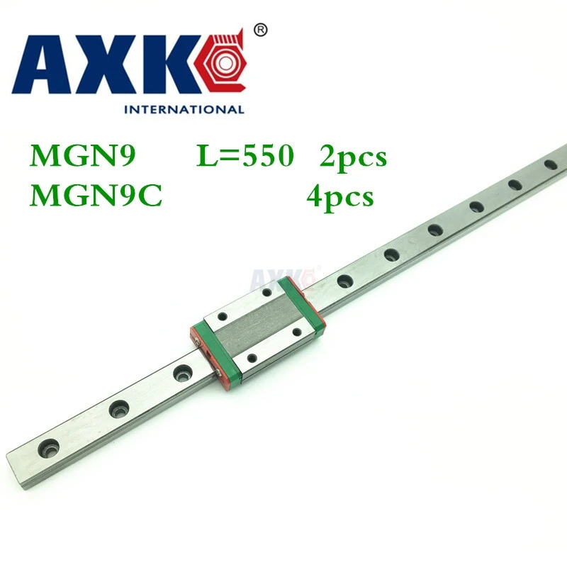 

2023 New Cnc Router Parts Linear Rail Axk 2pc 9mm Width Linear Guide Rail 550mm Mgn9 + 4pc Mgn Mgn9c Blocks Carriage For Cnc