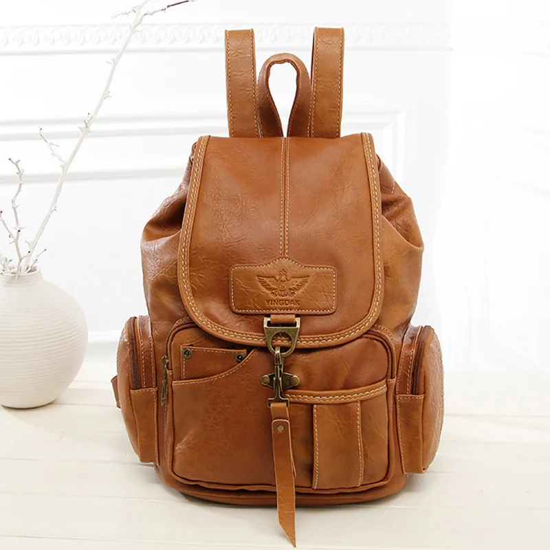 2025 hohe Qualität Frauen Rucksack Vintage Rucksäcke Für Teenager Mädchen Mode Große Schule Taschen PU Leder Schwarz Mochila Feminina