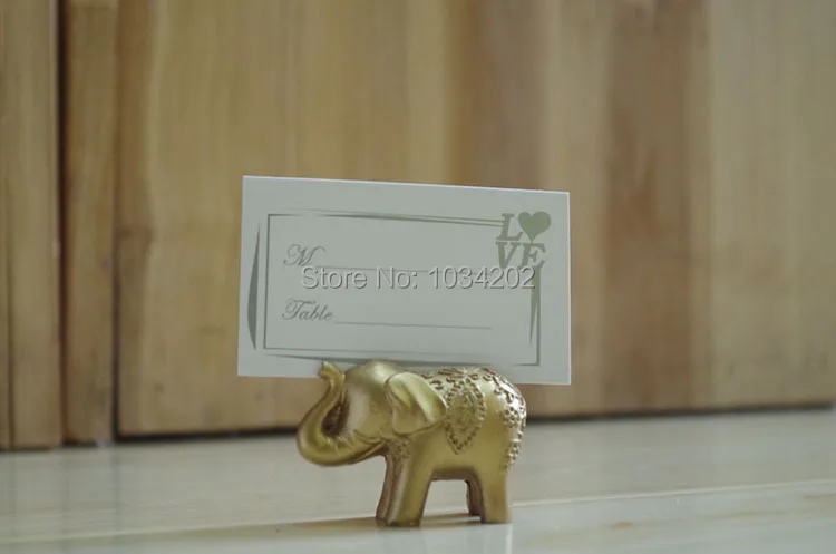 100pcs/lot wedding favor party favors Lucky Golden Elephant Place name Card Holder table Decoration Free shipping