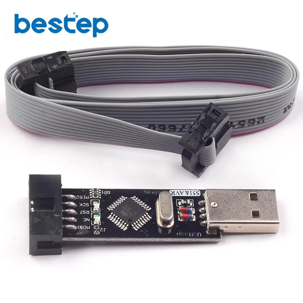 USBASP/USBISP + STK500 10Pin to 6Pin Adapter 3.3V/5V AVR Programmer USB Download Line ATMEGA128 ATMEGA8 USBASP USBISP AVRISP