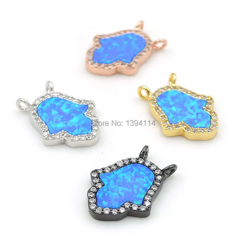 

15*12*2mm Micro Pave Clear CZ Blue Opal Palm Base Charm Of Double Circles Fit For Women As Necklaces Accessory