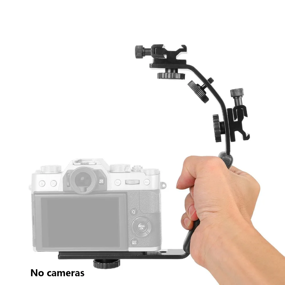 C Shape Aluminum Bracket with Cold Shoe Adaptor for Microphones LED Flash Mount Holder for Canon Nikon DSLR SLR DV Cameras