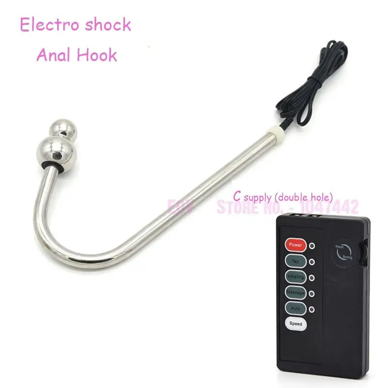 Electro Sex Stainless Steel Anal Hook, Double Electrode Electro Shock Top Anal Balls Metal Butt Plug Prostate Massager Anal Toys