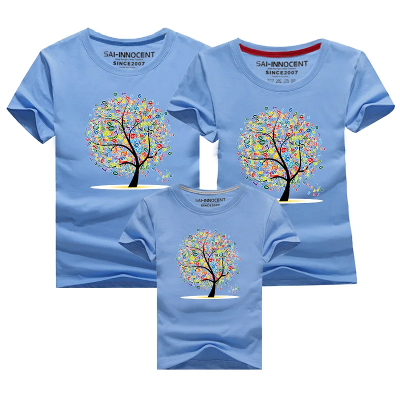 1pcs Number Tree Summer Family Matching T-shirts Father Mother Son Daughter Tops Tees Couple Cotton Clothing