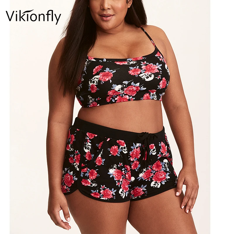 Vikionfly 5XL Plus Size High Waist Bikini 2021 Large High Waist Swimsuit Swimwear With Shorts Printed Floral Bating Suit Swim