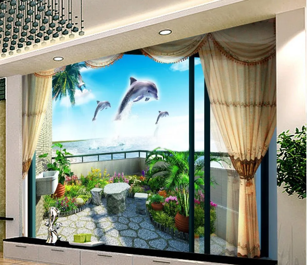 

3D balcony seaside landscape backdrop 3d room wallpaper landscape 3d mural wallpaper Home Decoration W