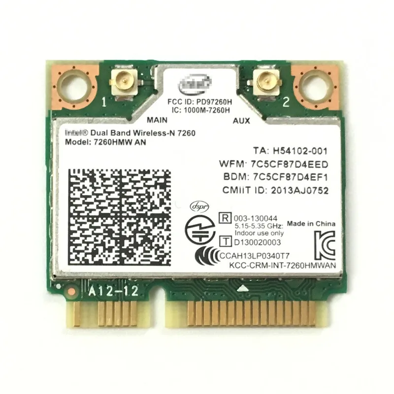 Placa sem fio de banda dupla para Mini PCI-E, 300Mbps WiFi, 2.4G, 5G, 7260HMWAN, 7260, 7260, 7260, Bluetooth 4.0