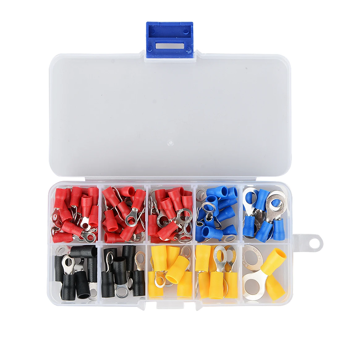 (102PCS 10Kinds RV) Ring Terminal Electrical Crimp Connector Kit Set With Box,Copper Wire Insulated Cord Pin End Butt