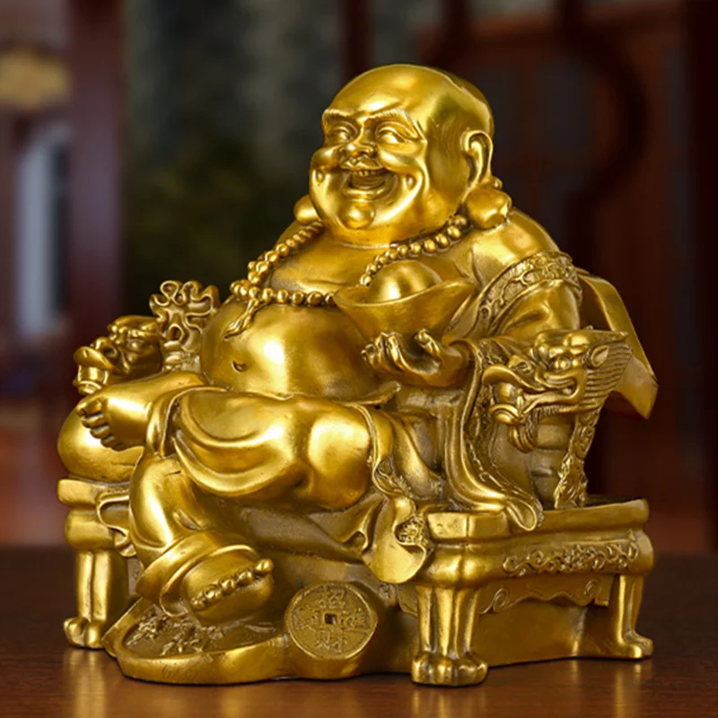 Lucky Maitreya Statue Feng Shui Ornaments Open Light Pure Copper Crafts Treasures Wealth Buddha Home Car Decoration