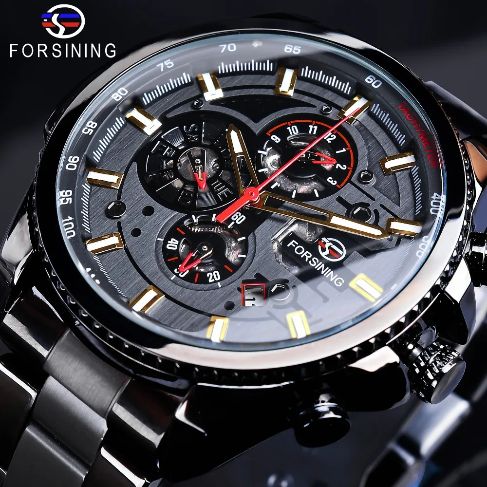 Forsining 2019 3 Quadrante Calendario Multifunzione Militare Luminoso Mano Mens di Sport Meccanico Automatico Orologio Da Polso Top Brand di Lusso