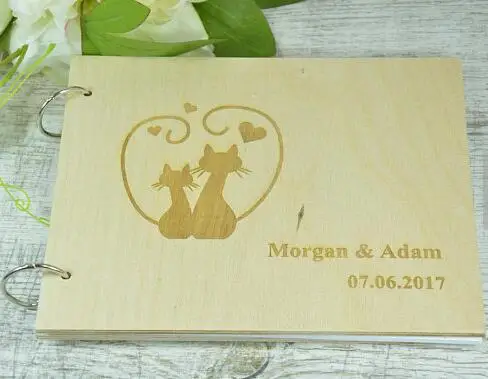 

personalized love cats wedding guest Memory album engraved Wooden guestbooks Reception birthday party favors decorations