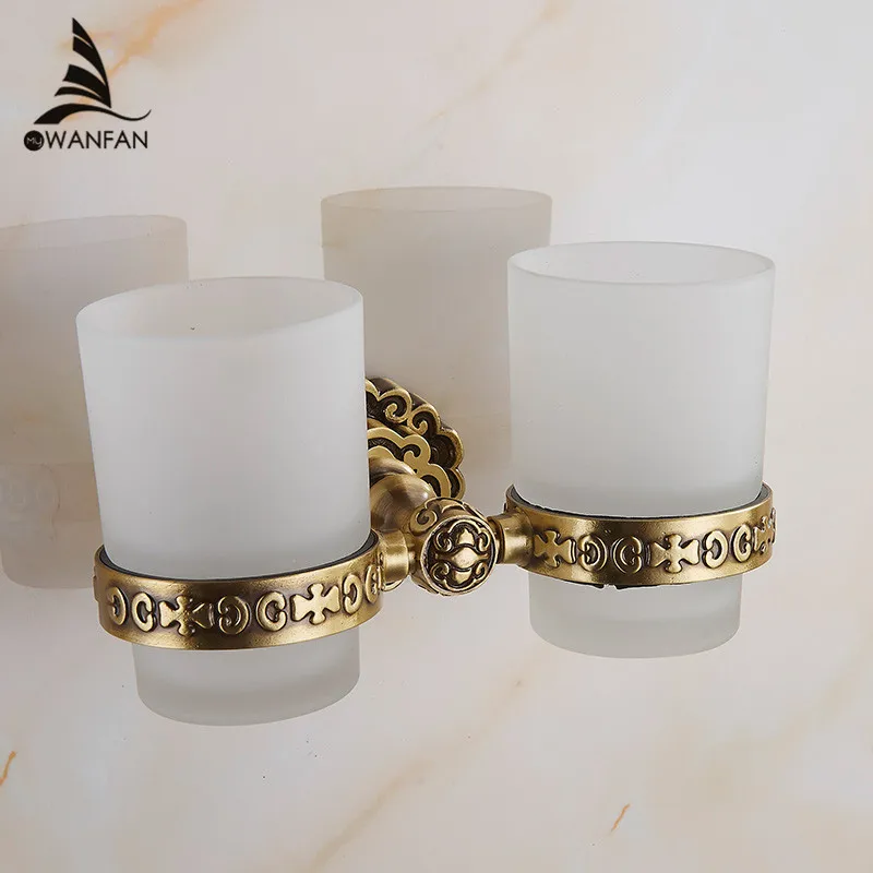 

Cup & Tumbler Holders Glass Cup Brass Antique Toothbrush Cup Holder Set Luxury Bathroom Accessories Wall Tumbler Holders 10703F