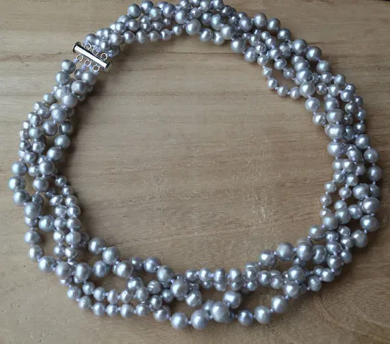 Perfect Women's Pearl Necklace, Gray Color 100% Real Freshwater Pearl Necklace,5-8mm 18 inches Natural Pearl Jewelry.