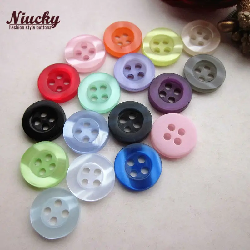 Niucky 11mm 4 holes flat edge 16 colors colorful ripple shirt button for sewing diy craft accessories supplies R0201-044