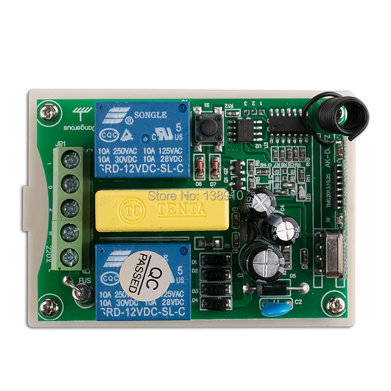 AC220V 2CH 10A Radio Controller Motor Positive &negative RF Wireless Remote Control Switch Receiver +2*wall Panel Sticky Remote