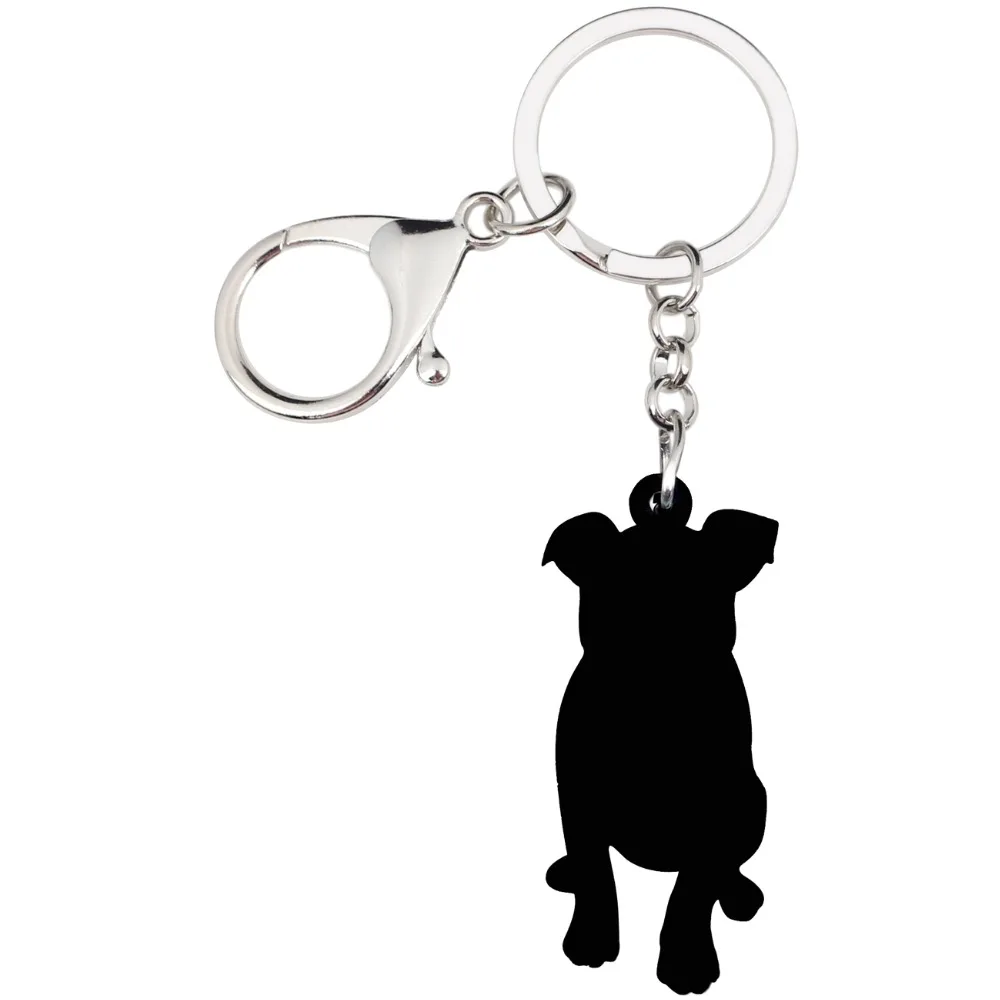 Bonsny Acrylic Staffordshire Bull Terrier Dog Key Chains Keychain Rings Novelty Animal Jewelry For Women Girl Kid Handbag Charms