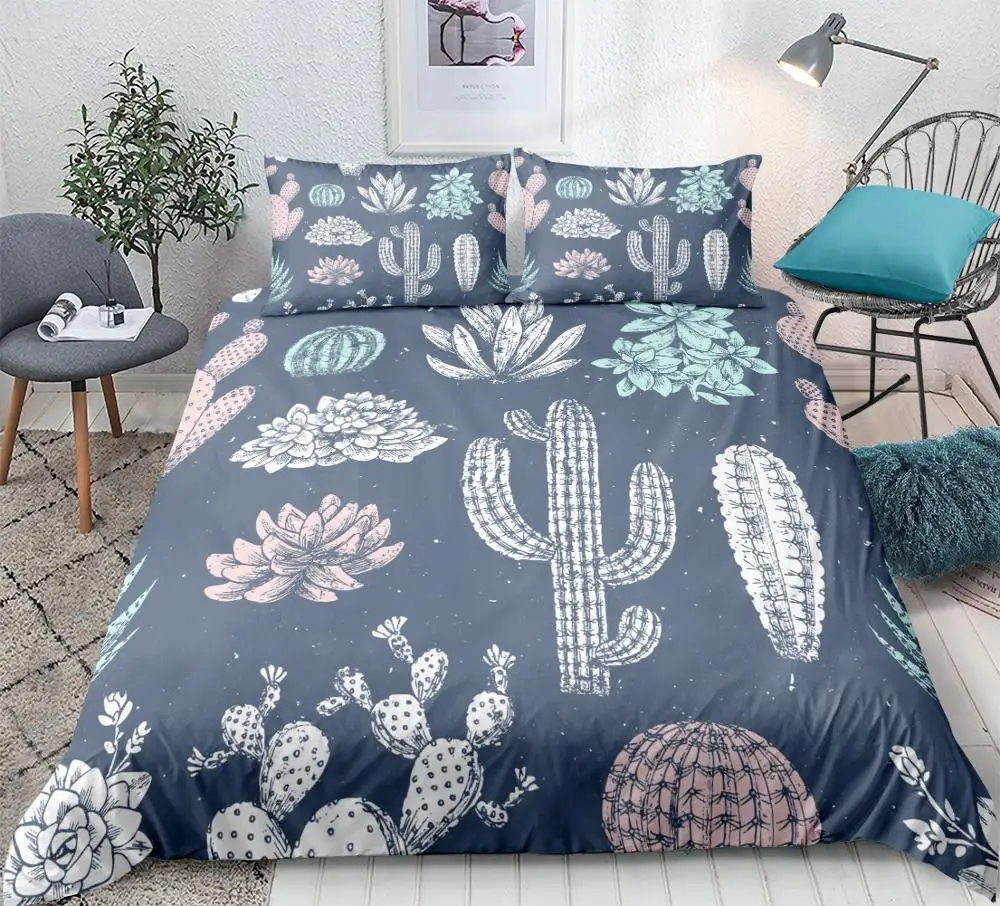 

Cactus Bedding Set Cartoon Plants Duvet Cover Set Tropical Home Textiles for Adults Succulents Bedclothes 3-Piece dropship