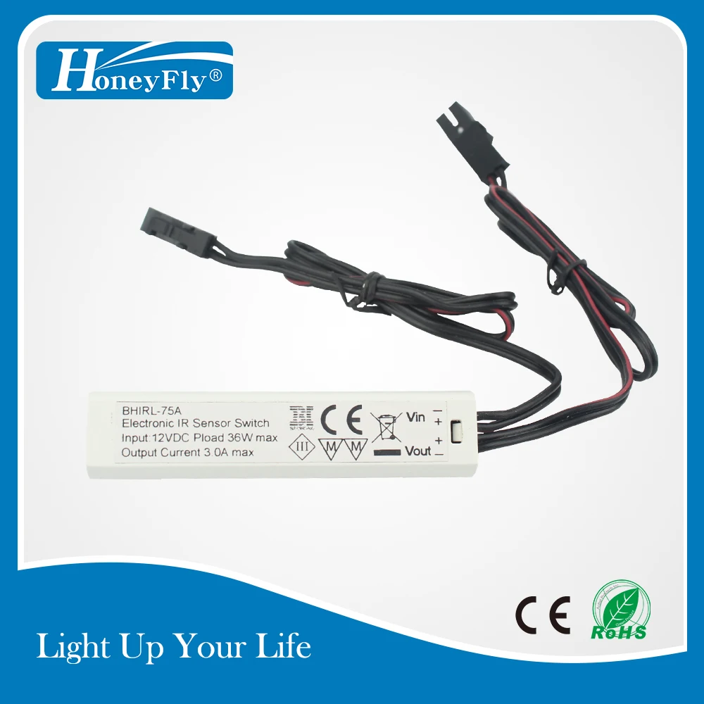 HoneyFly Patented IR Sensor Switch DC 12V/24V 3A Infrared Sensor Switch Motion Sensor LED Strip/Cabinet Auto On-off CE