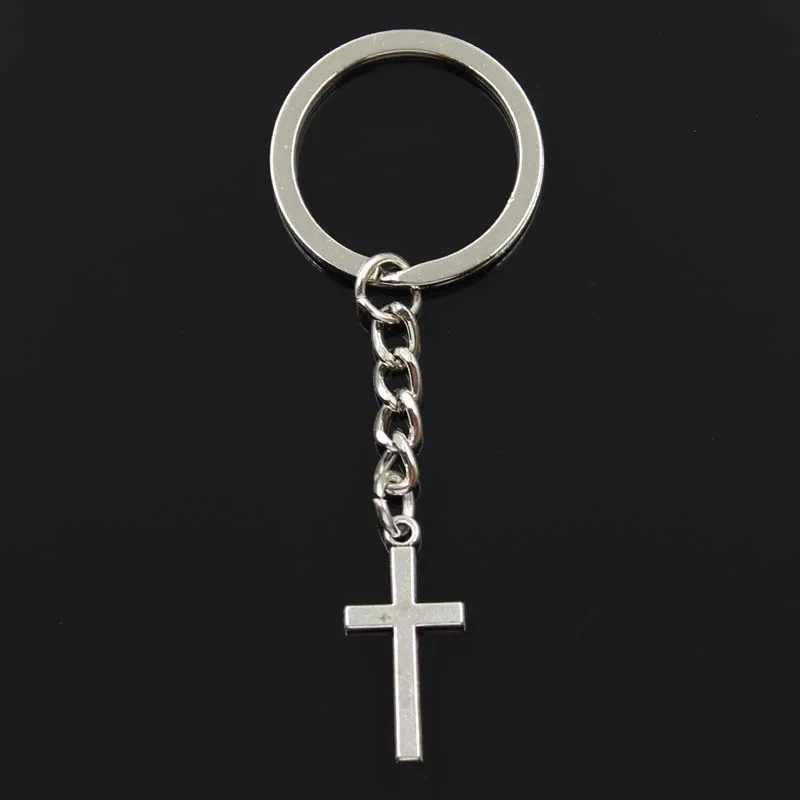 Fashion Double Sided Cross 13x27mm Pendant 30mm Key Ring Metal Chain Silver Color Men Car Gift Souvenirs Keychain Dropshipping