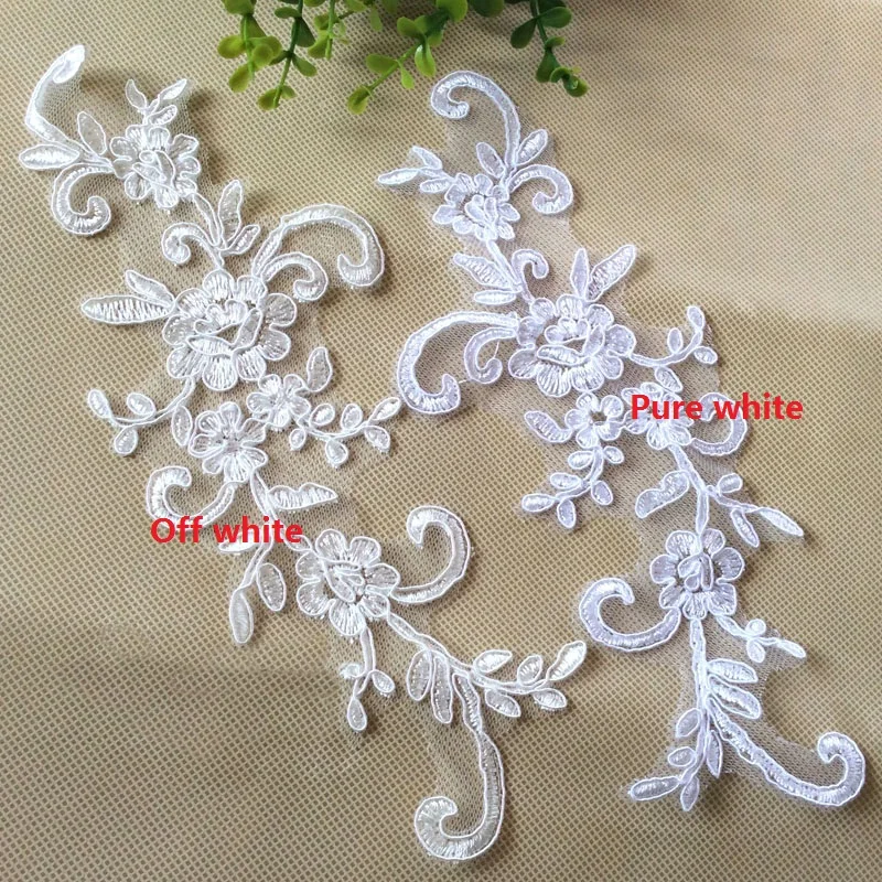 6PC 25*9cm Weiß Brautkleider Spitze Applikation Zubehör Stickerei Spitze Applikation Stoff DIY Spitzenbesatz – Detail 5