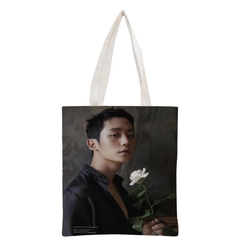 New arrived custom KPOP Jung Hae In printed canvas tote bag women handbag  beach travel bag portable shopping bag