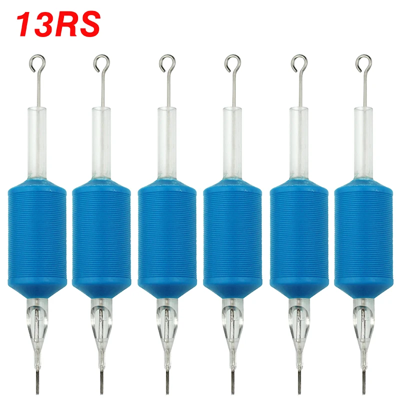 OPHIR 6PCS 13RS Blue Disposable Tattoo Tube Tips with Nozzle Needles Grip Tattoo Needles for Body Art _TA111(13RS)-6x