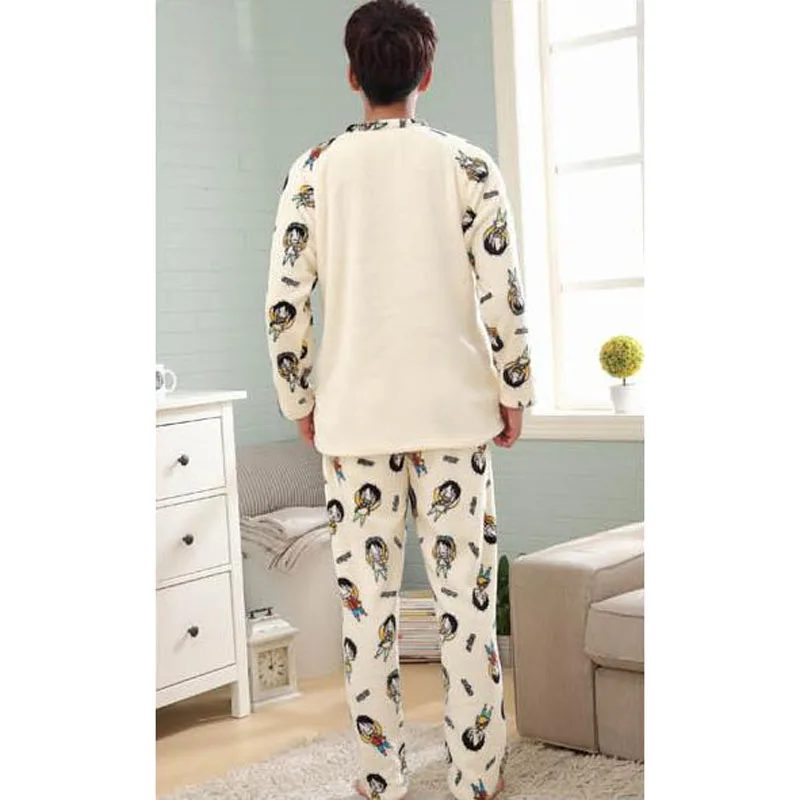 Men Coral Fleece Sleepwear 2022 New Winter Male Pajama Sets Long-sleeve Fashion Youth Thick Lounge Set Plus Size 02