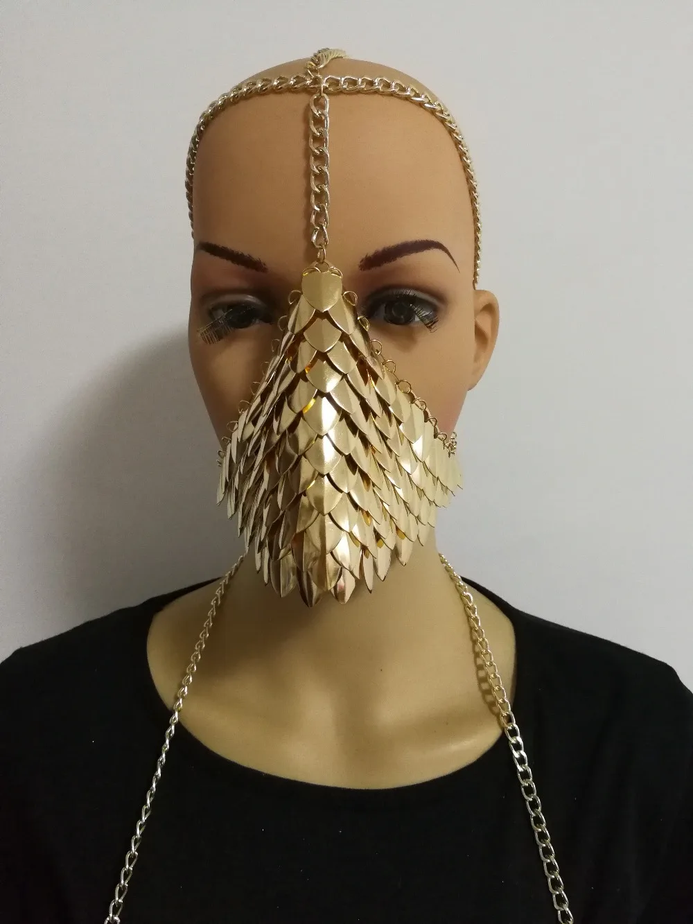 سلسلة قناع السمك الذهبي B750 للنساء ، مجموعة جديدة ، مجوهرات ، تصميم فريد ، قناع ، مقياس سمكة ، مجوهرات