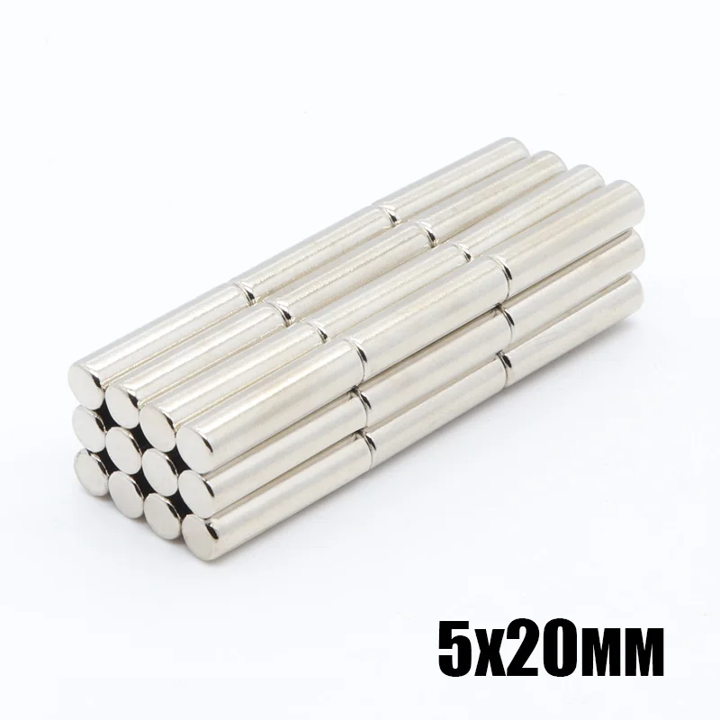 

50pcs 5mmx20mm Round Cylinder Strong Neodymium Rare Earth Fridge Magnets 5x20 mm NdFeB Magnet 5*20 5mm*20mm free shipping