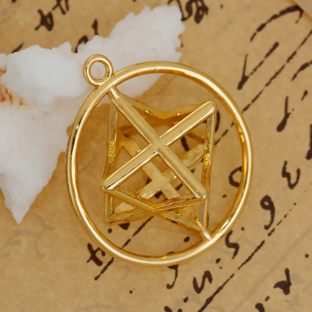 DoreenBeads Copper Merkaba Meditation Pendants Round Gold Color Hollow 40mm(1 5/8\