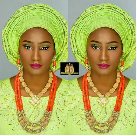 Gold Bridal Statement Necklace Set Fabulous Nigerian Wedding Coral Beads Jewelry Set African Jewelry Free Shipping ABH511