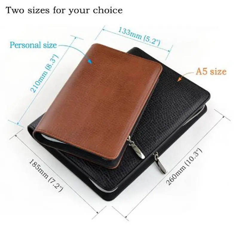 Yiwi Logo Customized Notebook A5 & A6 Business Binder Zipper Bag PU Leather Organizer Planner With Calculator or Memo Pads