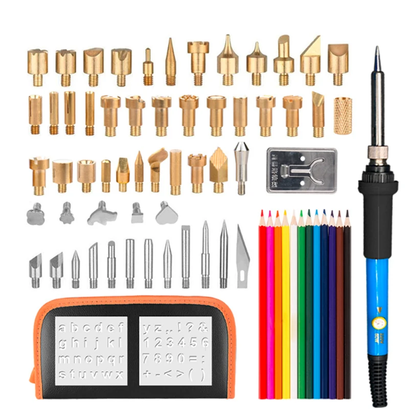 60W Soldering Iron 71PC/Set Wood Embossing Burning Kit Adjustable Carving Pyrography Tool Soldering Welding Tip Kit EU UK US