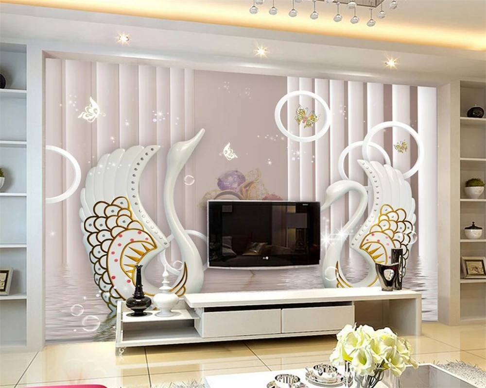 

Beibehang wallpaper mural modern 3d luxury European swan jewelry flowers 3D living room TV backdrop wall wallpaper for walls 3 d