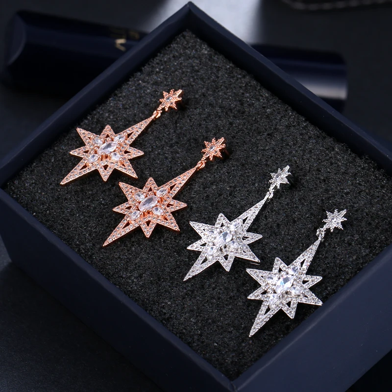 EMMAYA-أقراط هندسية للنساء ، فاخرة ، نجمة مزدوجة ، ندفة الثلج ، مجوهرات كلاسيكية ، لون الذهب الوردي #3