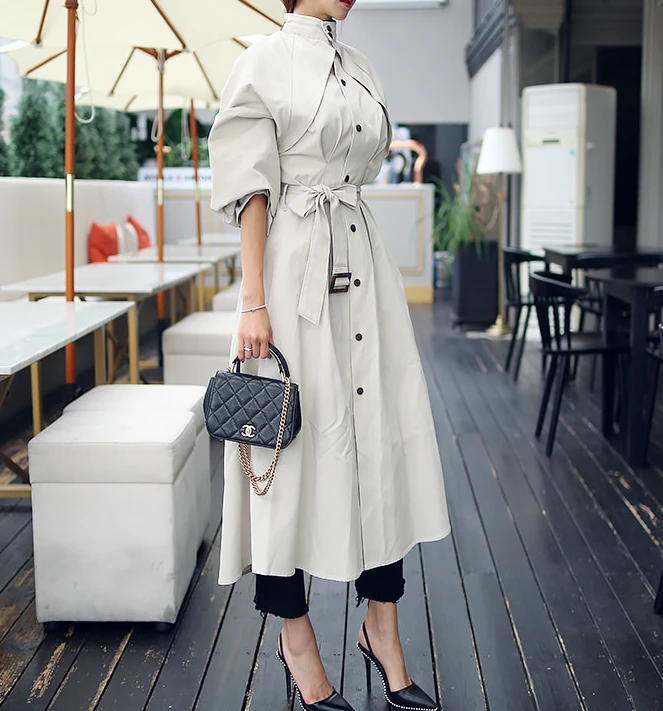 Women\'s Trench Coat with Sashes, Long Sleeve, Elegant, Whole Colored, Work Wear, Spring, Autumn, SL102