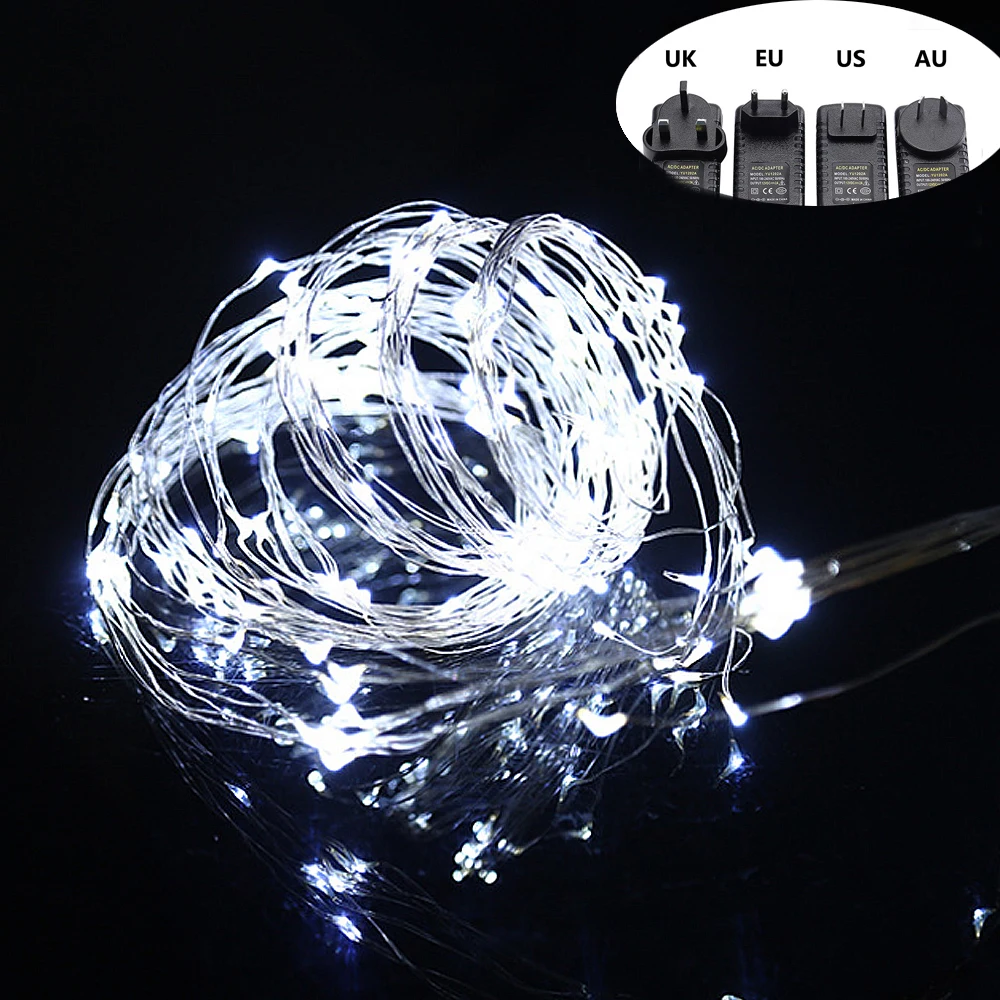 LED Copper Wire String Lights 10m 100 Leds Starry Lights+Power Adapter (UK,US,EU,AU Plug) holiday lights