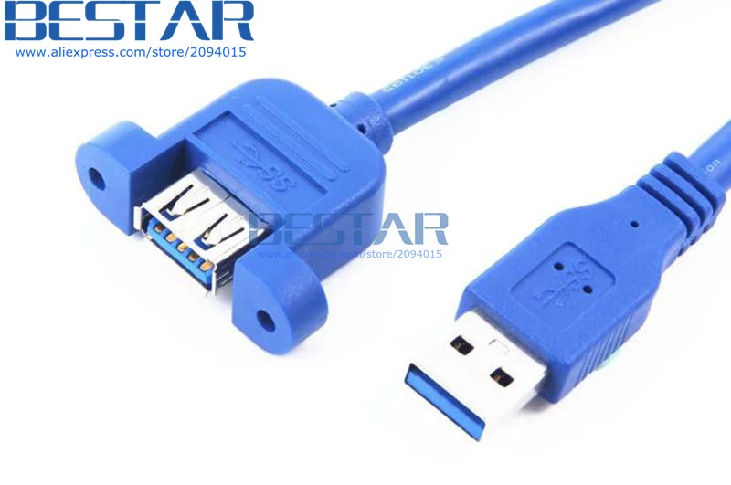 (10pcs/lot) 50cm 0.5M USB 3.0 Extension Cable a Male to a Female Panel Mount with Screw Hole AM to AF