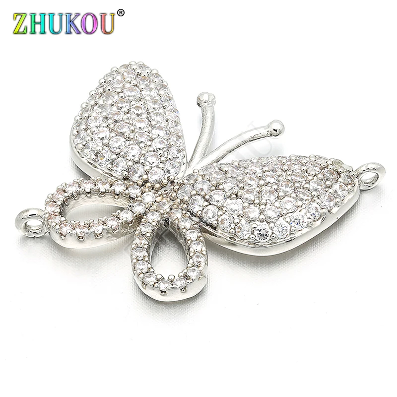 22*27mm Handmade Brass Cubic Zirconia Bướm Quyến Rũ Kết Nối TỰ LÀM Đồ Trang Sức Vòng Tay Vòng Cổ Làm, Mô Hình: VS60