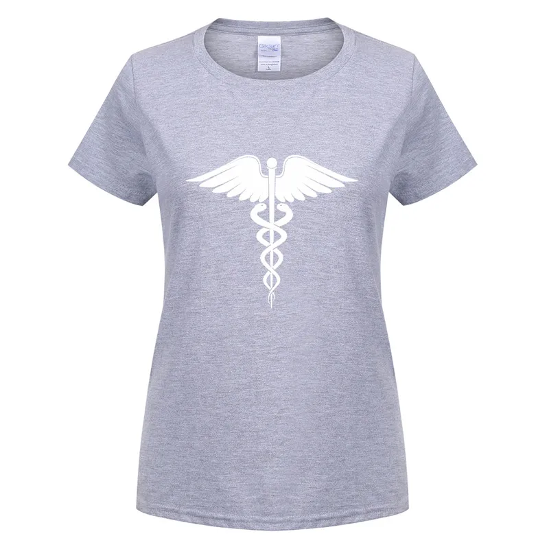 T-shirt à manches courtes en coton pour femme, vêtement féminin, à la mode, avec inscription «Caduceus», médecin et ambulancier, OT-814