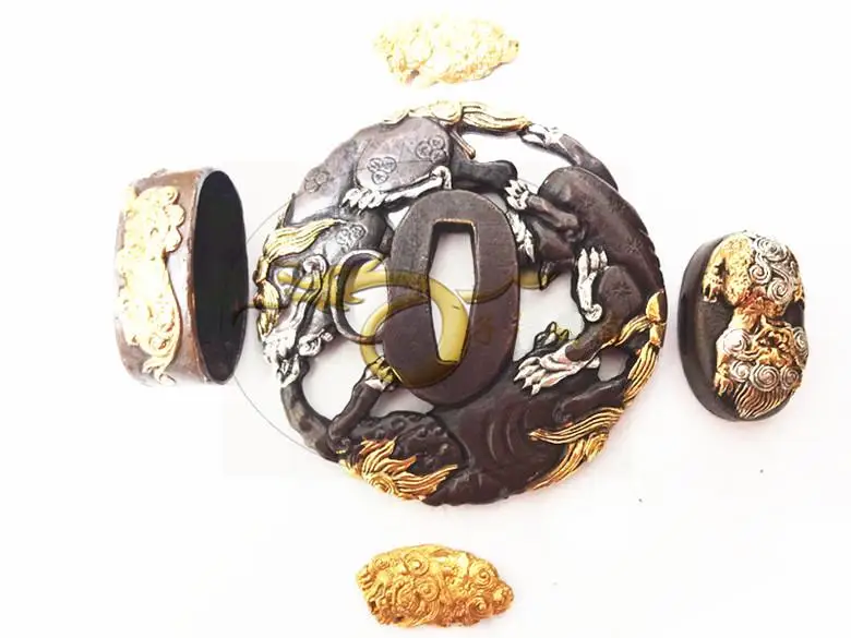 

A Suit Of Copper Tsuba Guard for Japanese Samurai Sword Katana W/ Lion @2049