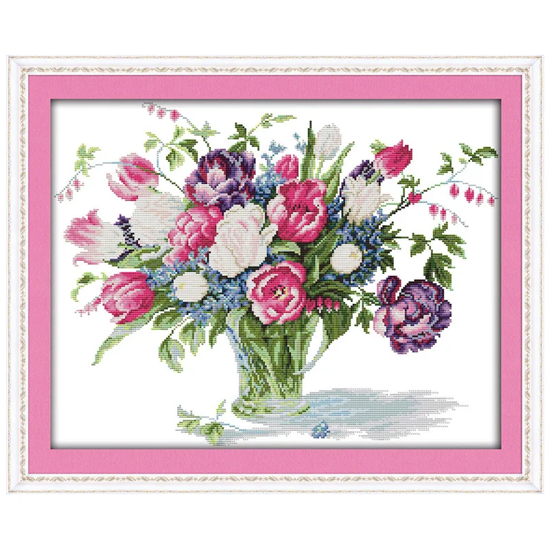 Tulip Vase Patterns Counted Cross Stitch Set DIY 11CT 14CT 16CT Stamped DMC Cross-stitch Kit Embroidery Needlework Home Decor