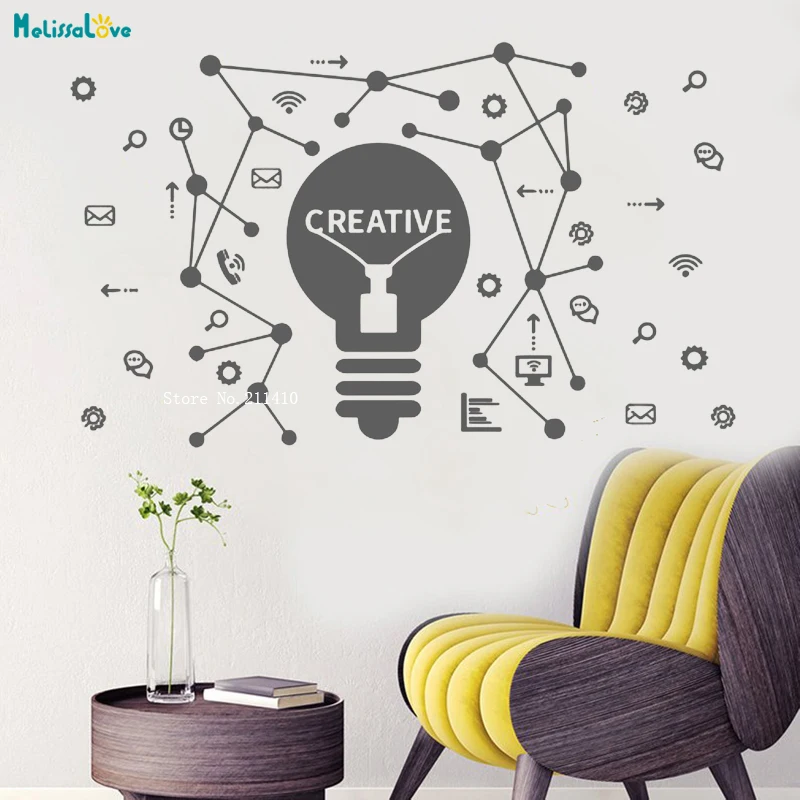 Creative Wall Sticker Inspirational Office Decals Vinyl Decoration Living Room Study Removable Light Bulb Shape Art Mural YT1219